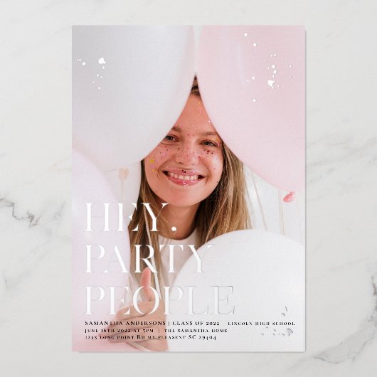 Fancy Foto | Afgestudeerd | Zilver Echte Folie Folie Uitnodiging (Voorkant)