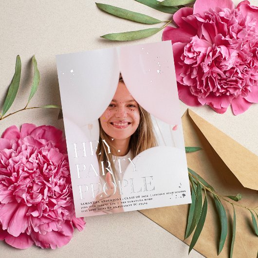 Fancy Foto | Afgestudeerd | Zilver Echte Folie Folie Uitnodiging