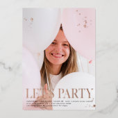 Fancy Foto | Afstuderen | Roze Goud Echt Folie Uitnodiging (Voorkant)