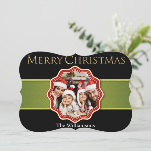 Fancy foto van Green Ribbon Kerstmis Feestdagenkaart (Staand voorkant)