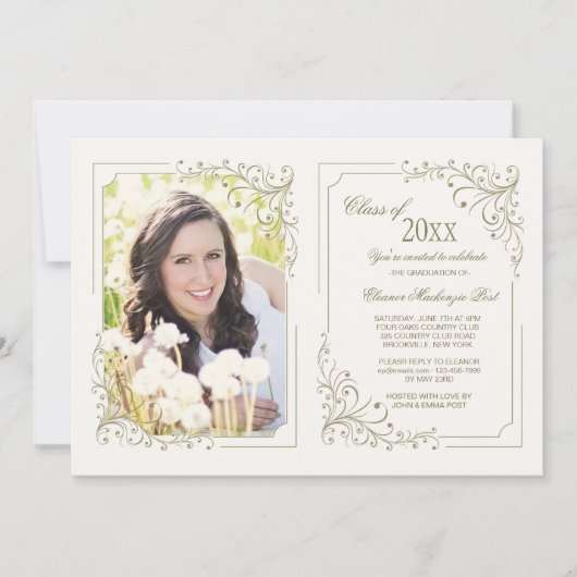 Fancy Frame Foto Uitnodiging Dubbel (Voorkant)