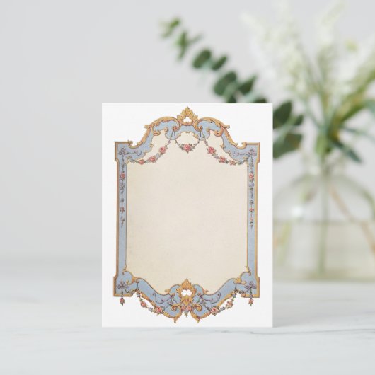 Fancy Frans  Lijst Blue Gold Scroll Roos Briefkaart (Staand voorkant)