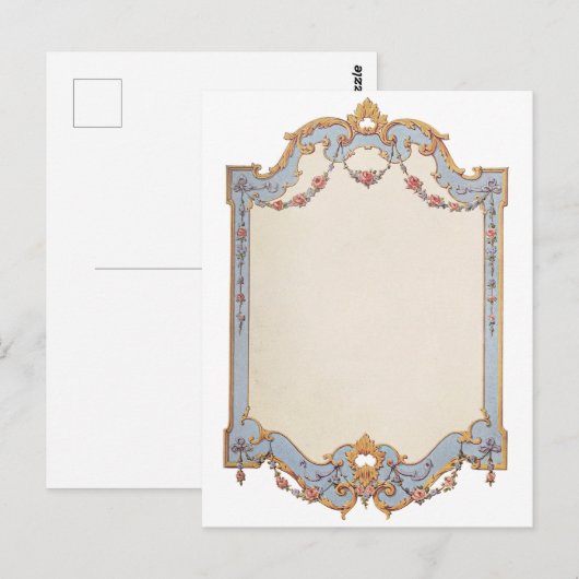 Fancy Frans  Lijst Blue Gold Scroll Roos Briefkaart (Voorkant / Achterkant)