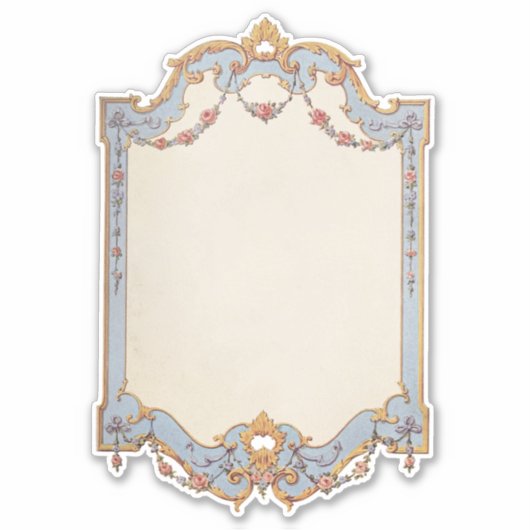 Fancy Frans  Lijst Blue Gold Scroll Roos Sticker (Voorkant)