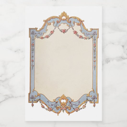 Fancy Frans Lijst Blue Gold Scroll Roos Voedselcontainer Etiket (Enkel label)