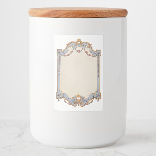 Fancy Frans  Lijst Blue Gold Scroll Roos Voedselcontainer Etiket (Voorkant)