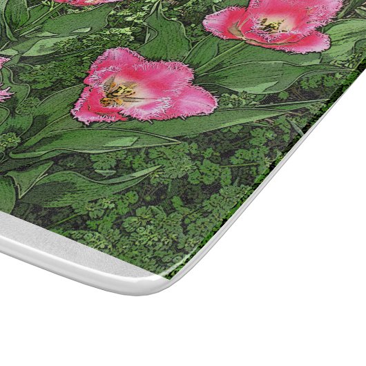 "FANCY FRILLS ROZE EN WITTE GERINGDE TULPEN/GLAS SNIJPLANK (Hoek)