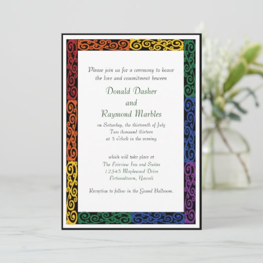 Fancy Gay Pride Custom Commitment-ceremonie uitnod Kaart (Staand voorkant)
