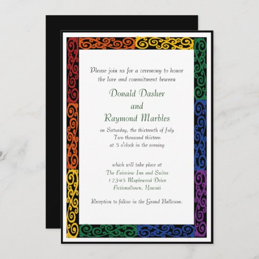 Fancy Gay Pride Custom Commitment-ceremonie uitnod Kaart (Voorkant / Achterkant)