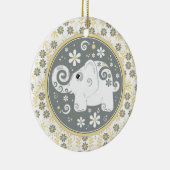 Fancy Geel Grijs Wit Olifanten Bloemen Ornament (Rechts)