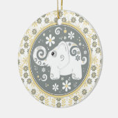 Fancy Geel Grijs Wit Olifanten Bloemen Ornament (Links)