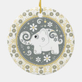 Fancy Geel Grijs Wit Olifanten Bloemen Ornament (Achterkant)