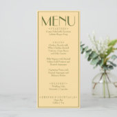 Fancy Geel Olijfgroen Klasse Retro Bruiloft Menu (Staand voorkant)