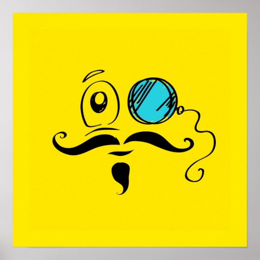 Fancy gele gezicht met monocle en Mustache Poster (Voorkant)