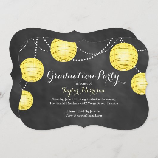 Fancy gele Partij Lantern Afstuderen Uitnodiging (Voorkant / Achterkant)