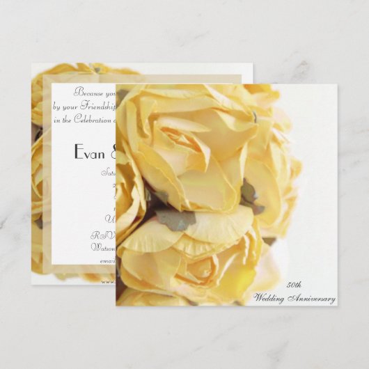 Fancy Gele Rozen Huwelijksjubileum Uitnodiging (Voorkant / Achterkant)