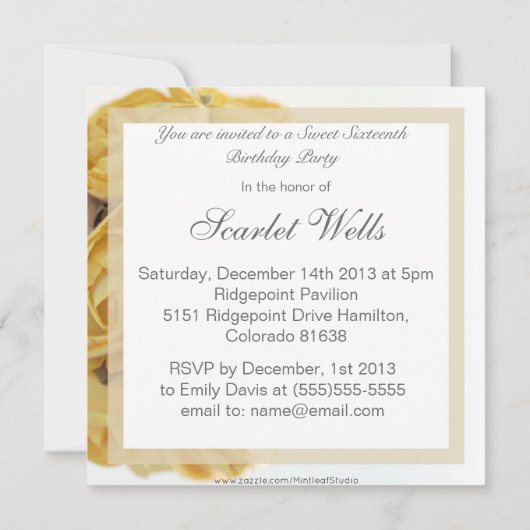 Fancy gele rozen zoete zestiende verjaardag kaart (Achterkant)