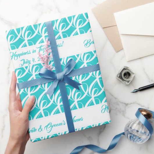 Fancy Gepersonaliseerde Bruid, Bruidegom Aqua Blue Cadeaupapier (Geschenken)