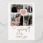 Fancy gezichtsroze hart 4 multi-foto's collage folie uitnodiging (Voorkant)