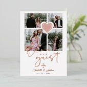 Fancy gezichtsroze hart 4 multi-foto's collage folie uitnodiging (Staand Voorkant)