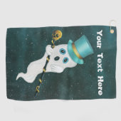 Fancy Ghost Blue Top Hat Black Cane Gold Skull Sky Golfhanddoek (Horizontaal)