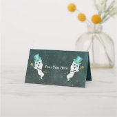Fancy Ghost Blue Top Hat Skull Cane Night Sky Plaatskaartje (Achterkant)