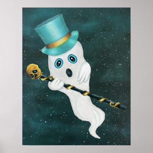 Fancy Ghost Gekke Face Top Hat Cane Starry Sky Poster (Voorkant)
