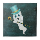 Fancy Ghost in Night Sky Bright Blue Eyes Skull Tegeltje (Voorkant)