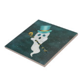 Fancy Ghost in Night Sky Bright Blue Eyes Skull Tegeltje (Zijkant)