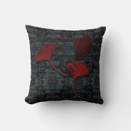 Fancy Ginkgo Grunge Accent Kussen Zwart