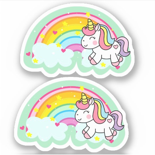 Fancy Girly Cute Fun Rainbow Unicorn Sticker (Voorkant)