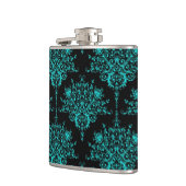 Fancy Girly Floral Damask Stijlvol Zwart en Blauwg Heupfles (Links)