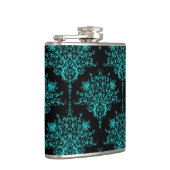 Fancy Girly Floral Damask Stijlvol Zwart en Blauwg Heupfles (Rechts)