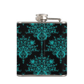 Fancy Girly Floral Damask Stijlvol Zwart en Blauwg Heupfles (Achterkant)