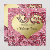 Fancy Glitter Gold Heart Valentijn Kaart (Voorkant / Achterkant)