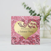 Fancy Glitter Gold Heart Valentijn Kaart (Staand voorkant)