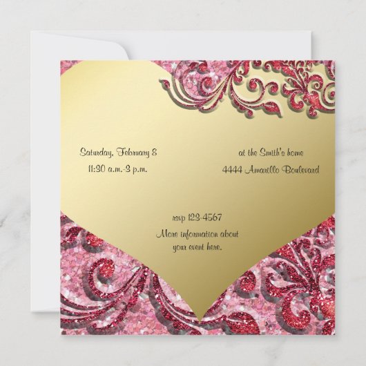 Fancy Glitter Gold Heart Valentijn Kaart (Achterkant)