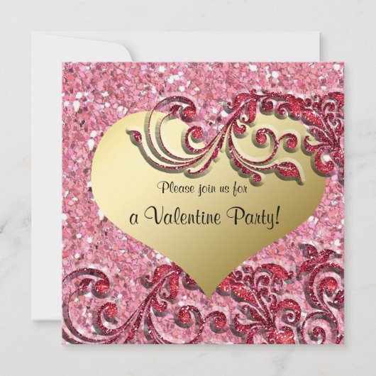 Fancy Glitter Gold Heart Valentijn Kaart (Voorkant)