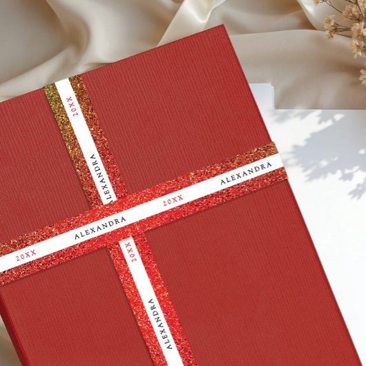 Fancy Glitter Shimmer Red Ombre Sparkle Black Typo Satijnen Lint