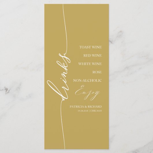 Fancy Gold 4x9 Wedding Drink Menu Card For Plate (Voorkant)