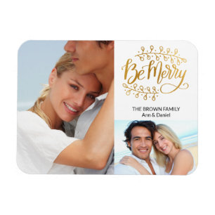 Fancy Gold Be Merry 2 Photo Collage Holiday Magnet Magneet