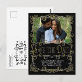 Fancy  Gold & Black Wedding Save the Date Briefkaart (Voorkant / Achterkant)