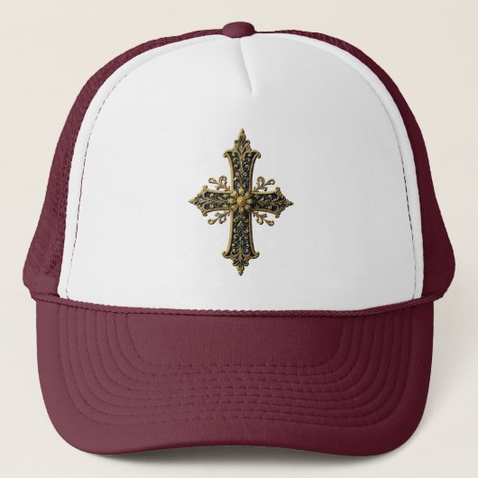 Fancy Gold Cross Trucker Hat Pet (Voorkant)