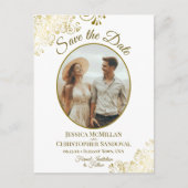 Fancy Gold Curls Wedding Sla de datum Ovaal Foto Aankondigingskaart (Voorkant)