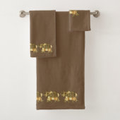 Fancy Gold Elephants | Bruine achtergrond Bad Handdoek (Insitu)