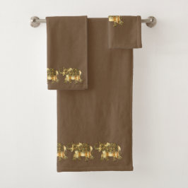 Fancy Gold Elephants | Bruine achtergrond Bad Handdoek