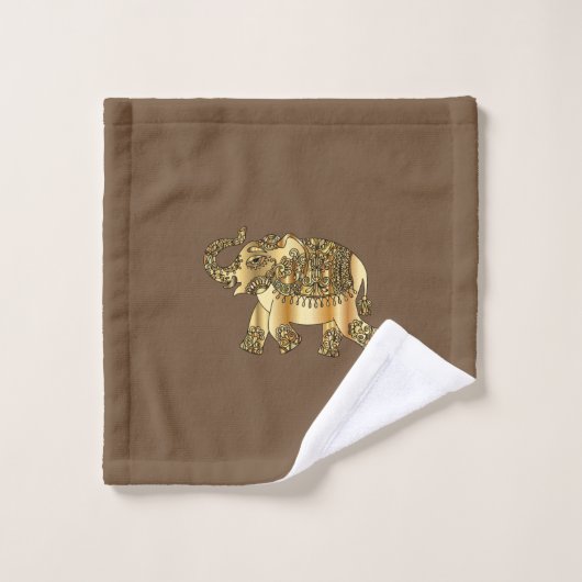 Fancy Gold Elephants | Bruine achtergrond Bad Handdoek (Wasdoekje)