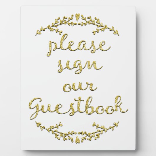 Fancy Gold Glitter Guestbook-teken Fotoplaat (Voorkant)