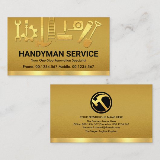 Fancy Gold Handyman Construction Tools Removing Visitekaartje (Voorkant / Achterkant)