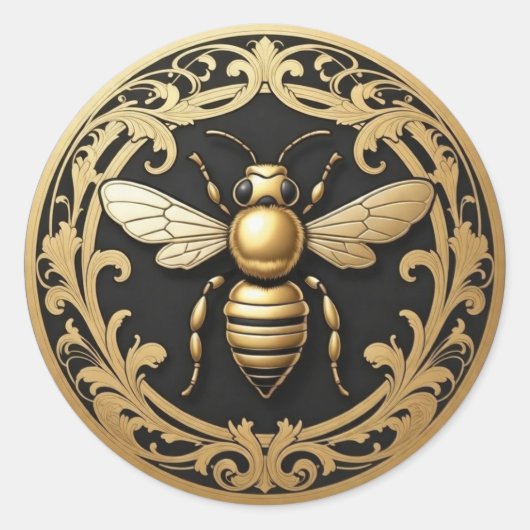 Fancy Gold Honey Bee Ronde Sticker (Voorkant)